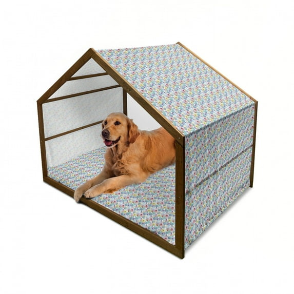 Cactus Pet House, Vintage Inspired Watercolor Pattern Latin American Foliage Peyote Design Elements, Outdoor & Indoor Portable Dog Kennel with Pillow and Cover, 5 Sizes, Multicolor, by Ambesonne