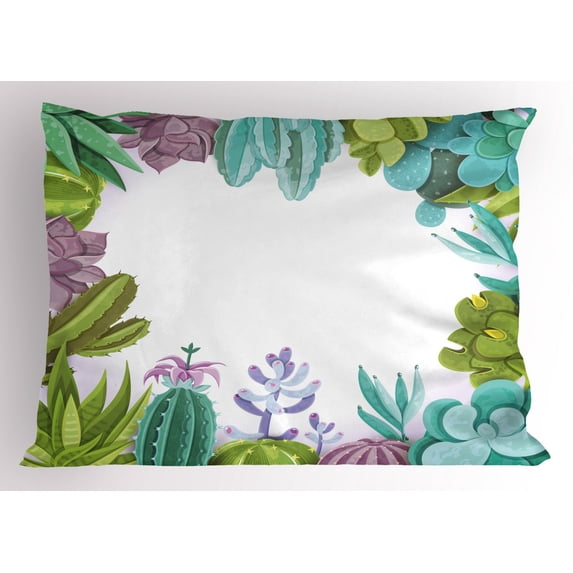 Cactus Pillow Sham Succulents Framework Different Types Gardening Bedding Plants Theme Seasonal Image, Decorative Standard Queen Size Printed Pillowcase, 30 X 20 Inches, Multicolor, by Ambesonne