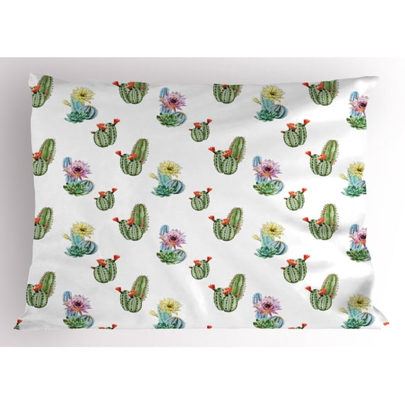 Cactus Pillow Sham Thorny Vintage Hawaiian Nature Flourishing Succulents and Cactus Bouquets Picture, Decorative Standard King Size Printed Pillowcase, 36 X 20 Inches, Multicolor, by Ambesonne