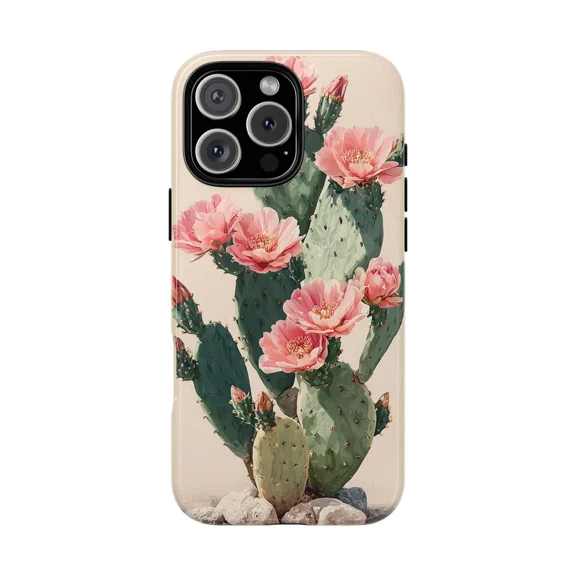 Cactus Pink Flowers Beige Pattern Case for iPhone 17 through 11 Pro Max
