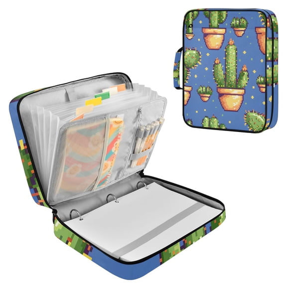 Cactus Pixel Style Accordion File Organizer Expanding File Folder 3-Ring Binder Bag 500 Sheets A4 Size