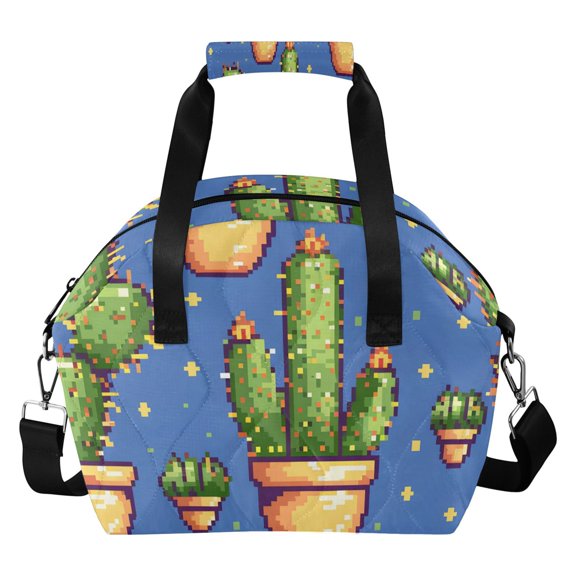 Cactus Pixel Style Insulated Lunch Bag Reusable Quilted Lunch Box Waterproof Leakproof Lunch Container