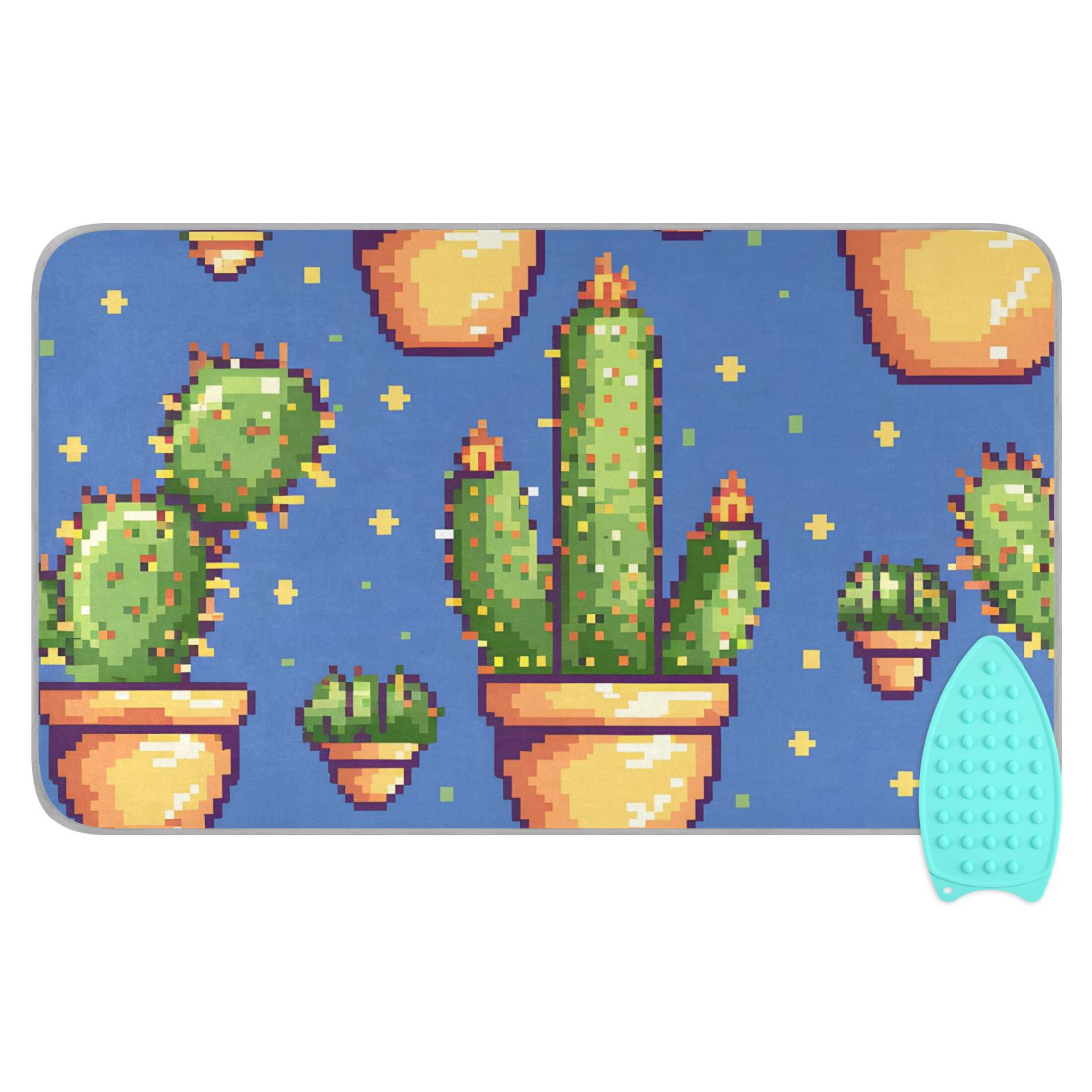 Cactus Pixel Style Ironing Mat Blanket Portable Travel Ironing Pad Heat Resistant Pad 47.2" x 27.6”