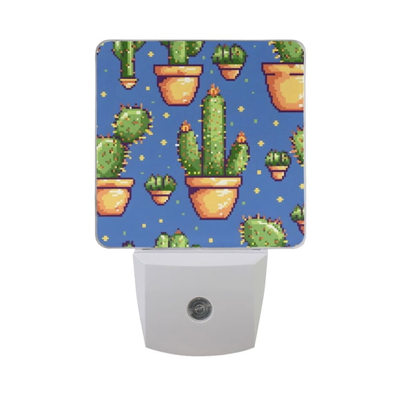 Cactus Pixel Style LED Night Light with Smart Sensor Plug Into Wall Dusk to Dawn 2 packs