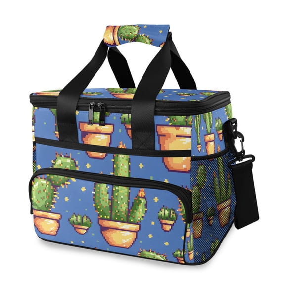 Cactus Pixel Style Portable Cooler Lunch Box Reusable Insulated Lunch Bag Leakproof 15L