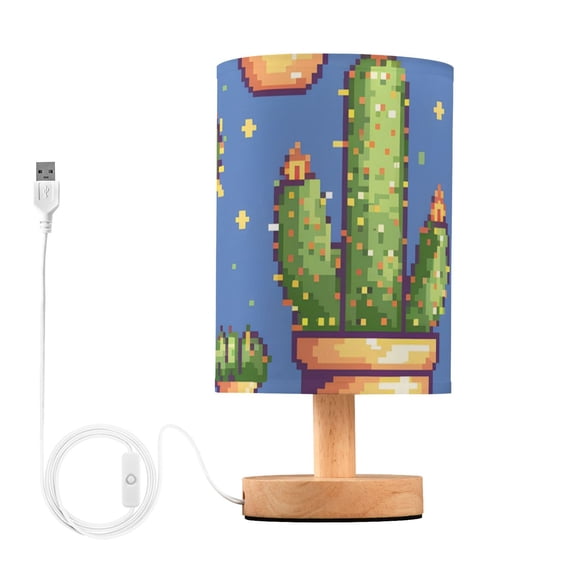 Cactus Pixel Style Table Lamp with USB Port LED Warm Light Lamp Night Light Home Decor