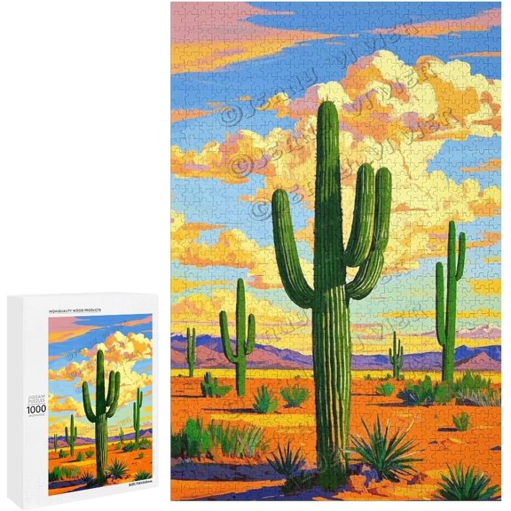 Cactus Plant Botanical 1000 Piece Wooden Puzzle Engaging Puzzle Challenge, Decorative Puzzle Art, Gift for Puzzle Enthusiasts, Finished Size 30 x 20 Inches