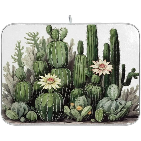 Cactus Plant Dish Drying Mat, Absorbent Microfiber Pad Protector For Kitchen Counter Top Mat Dish Drainboard 16x18in Home Decor