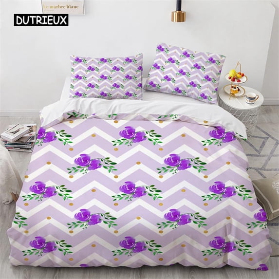 Cactus Plant Floral Duvet Cover King Microfiber Pastoral Blossom Flower on Wave Background Bedding S