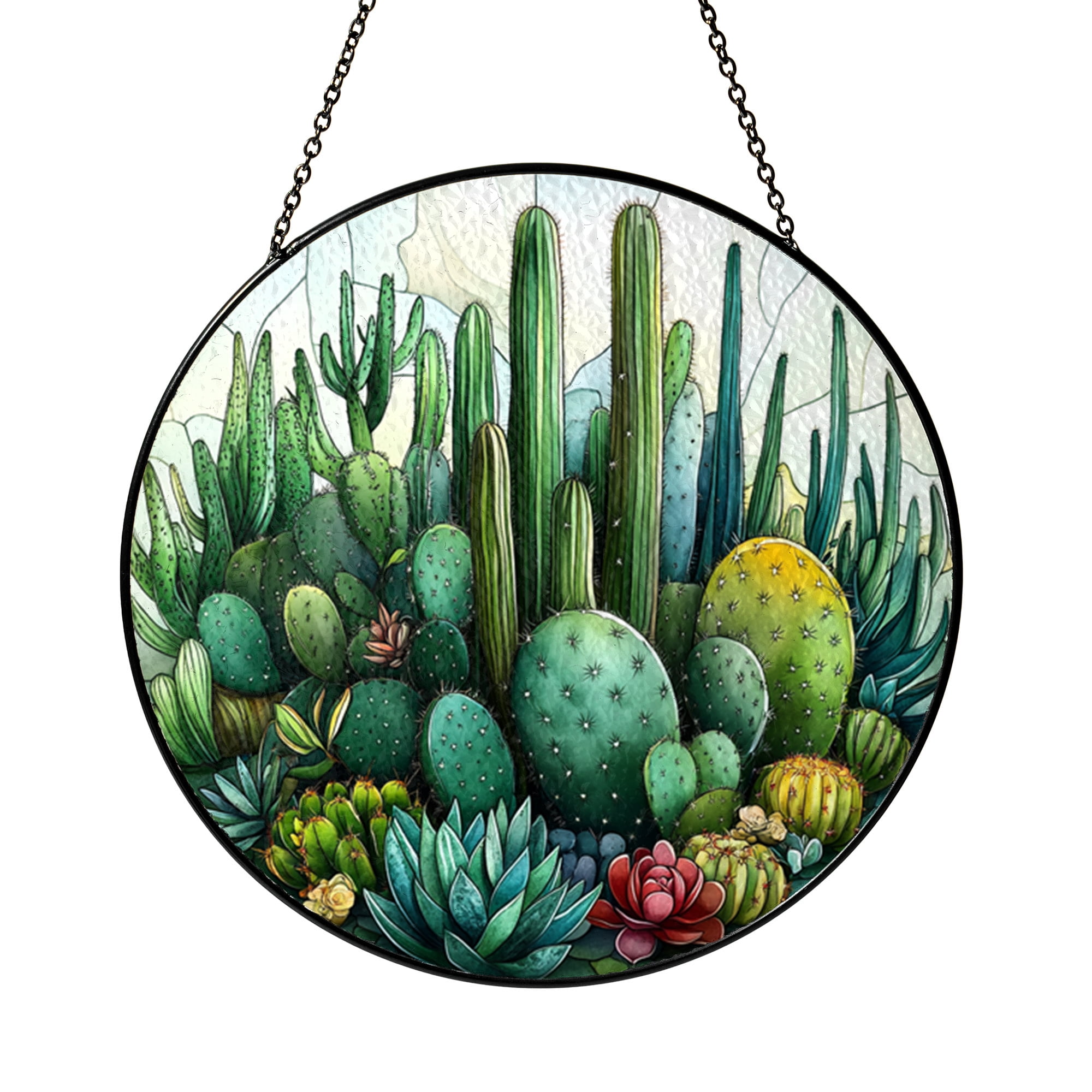 Cactus Plant Glass Sun Catcher Botanical Window Hanging Decor for Plant ...