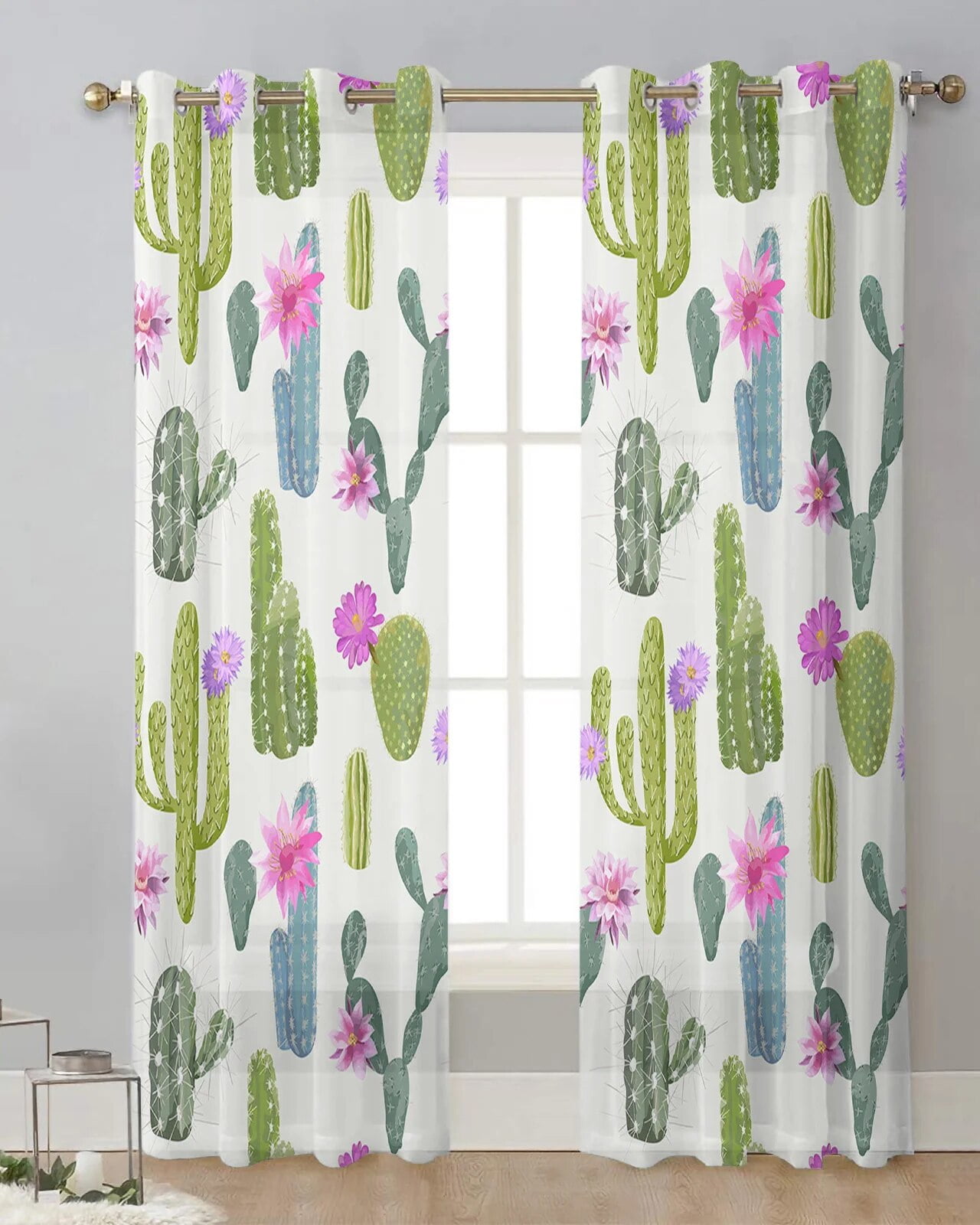 Cactus Plant Green Voile Hanging Curtain Living Room Sheer Curtain Home