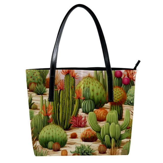Cactus Plant Leather Stitching Handbag High Quality Fashion Women