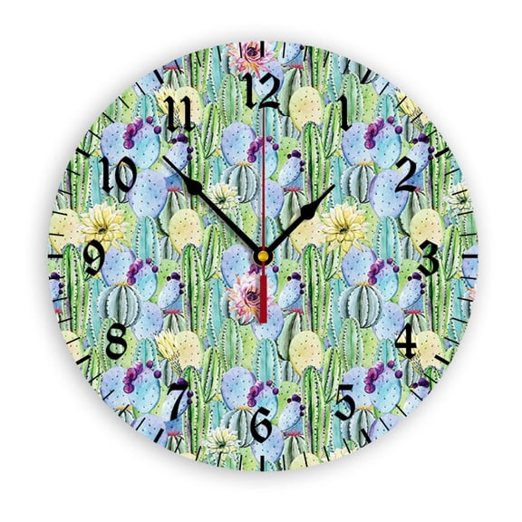 Cactus Plant Wall Clock, Battery Operated, PVC Round Silent Non-Ticking Clock with Clear Numbers for Living Room, Kitchen, Bedroom, Office, School Decor 12inch-30cm