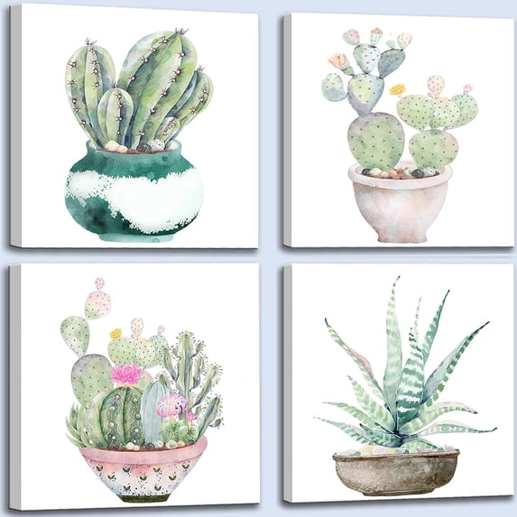 Cactus Plants Bathroom Decor Wall Art, Green Succulent Pictures Canvas Print, Botanical Paintings for Bedroom Living room Office Decoration - 16" X 16"