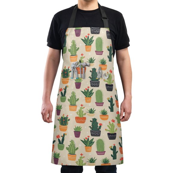 Cactus Plants Kitchen Apron with 2 Pockets Adjustable waterproof Cooking Aprons for Women Men Chef