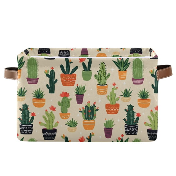 Cactus Plants Storage Bins with Handle Fabric Organizer Basket Foldable Box 1 Pack 14.2x10.2x8.3