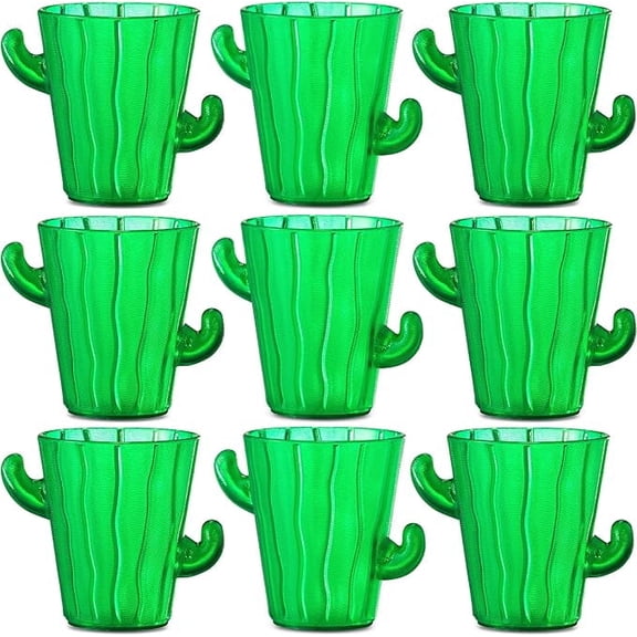 Cactus Plastic Shot Glasses 2 oz Reusable Party Cups, Set of 12, BPA-Free, Dishwasher Safe, Green