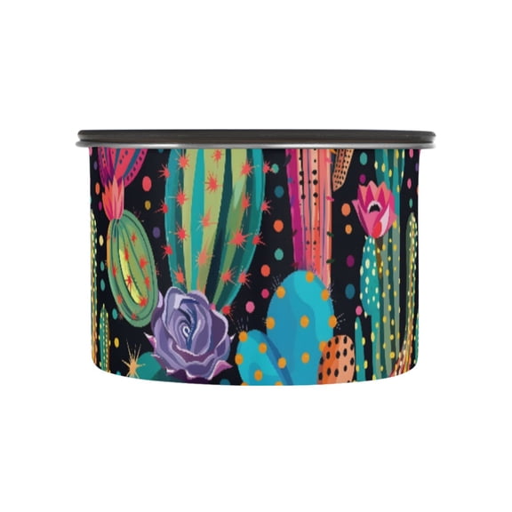 Cactus Polka Dots Rainbow Cacti Airtight Coffee Bean Canister 17oz Food Storage Containers with Lids For Gournd, Tea, Sugar, Flour, Rice, Cereal, Candy Cookie Jar