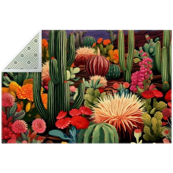 Cactus Polyester Right-Angle Door Mat | Durable Indoor/Outdoor Rug for Home Entrance | Entryway Mat with Two-Tone Design