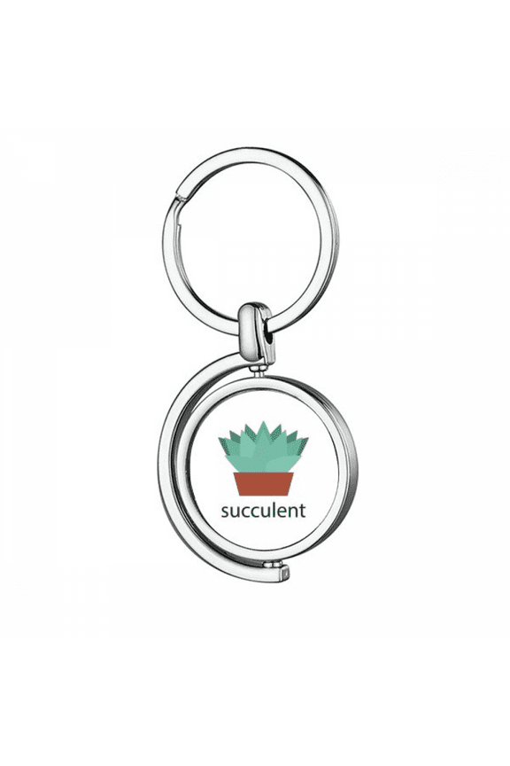Cactus Potted Green Succulents Rotating Keychain Metal Keyring Holder