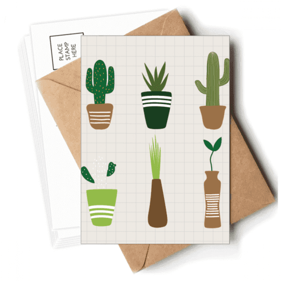 Cactus Potted  Succulents Postcards Envelopes Blank Note Cards Mailing