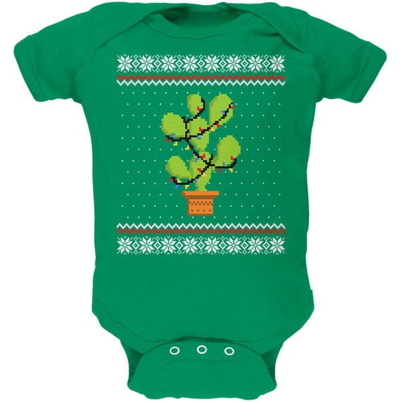Cactus Prickly Pear Tree Ugly Christmas Sweater Soft Baby One Piece Kelly Green 18-24 M