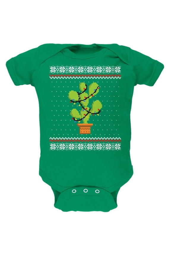 Cactus Prickly Pear Tree Ugly Christmas Sweater Soft Baby One Piece Kelly Green 3-6 M
