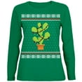 thumbnail image 1 of Cactus Prickly Pear Tree Ugly Christmas Sweater Womens Long Sleeve T Shirt Santa Hat, 1 of 3
