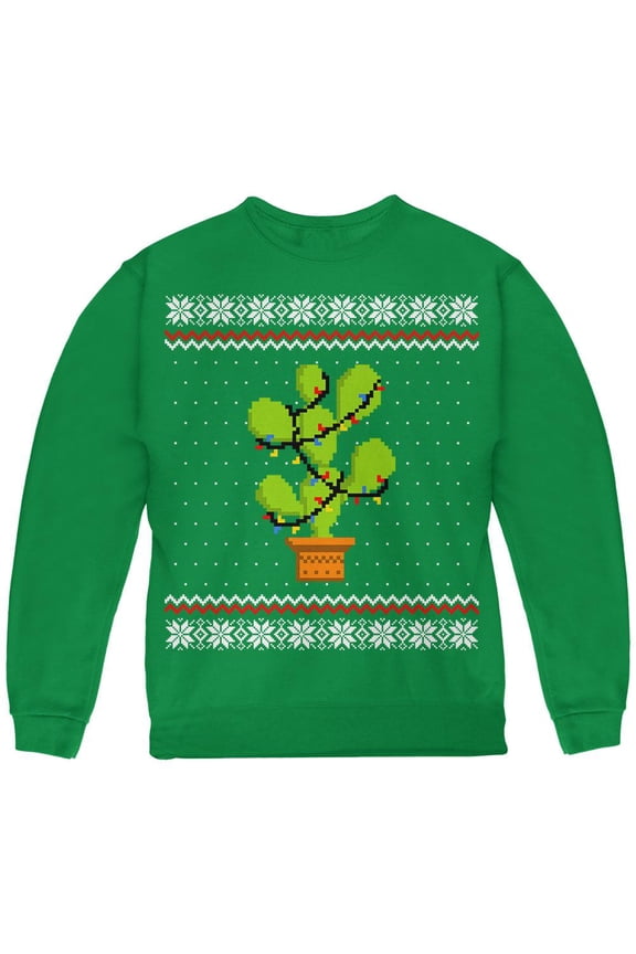 Cactus Prickly Pear Tree Ugly Christmas Sweater Youth Sweatshirt Green YLG