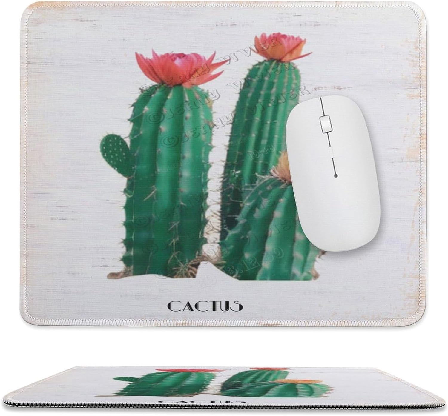 Cactus Print Mouse Pad with Stitched Edge, Premium-Textured Computer ...