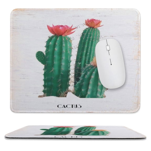 Cactus Print Mouse Pad with Stitched Edge, Premium-Textured Computer Mousepad with Non-Slip Rubber Base, Gaming Mouse Mat for Laptop, Office & Home 10"x12"