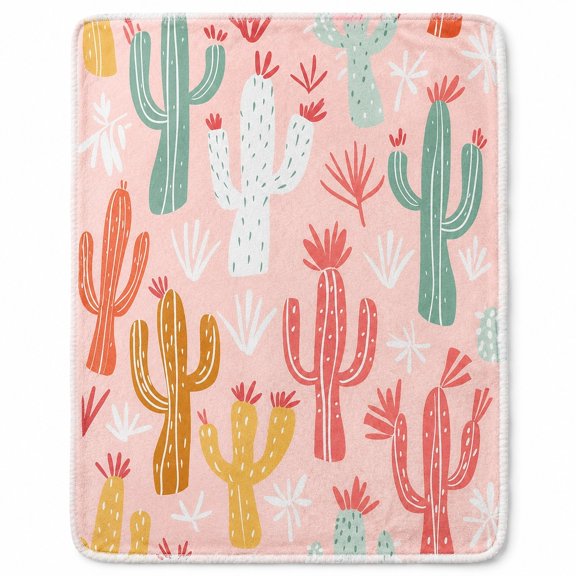 Cactus Print Sherpa Throw Blanket, Polyester Fleece, Soft Cozy 2-Layer Blanket