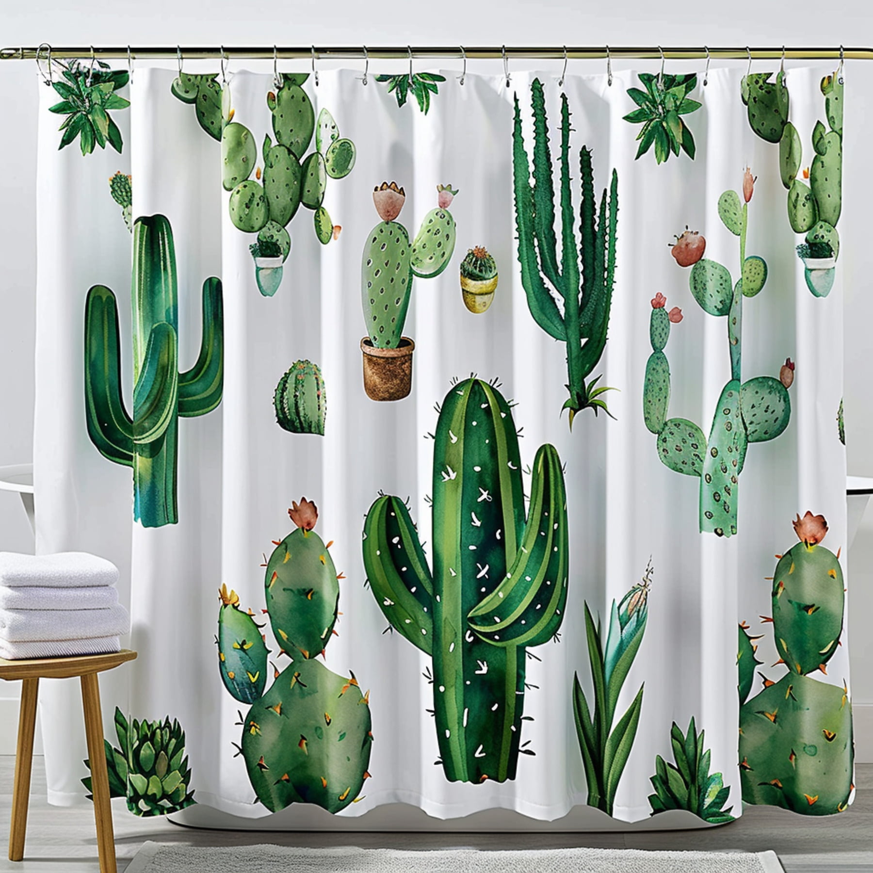 Cactus Print Shower Curtain Forest Themed Bathroom Decor with Simple