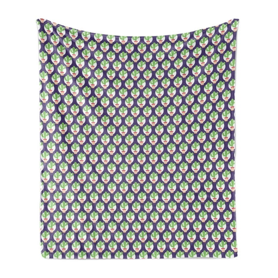 Cactus Print Soft Flannel Fleece Blanket, Layout of Round Blots with Spiked Elements Ornamental Pots Design, Cozy Plush for Indoor and Outdoor Use, 50" x 70", Quartz and Multicolor, by Ambesonne