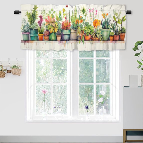 Cactus Printed Window Curtains Valances for Kitchen Tropical Plant Green Leaf Succulent Colorful Flowers Rod Pocket Valances for Bedroom Living Room Dining Room 54 by 18 in, 1 Panel
