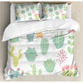 thumbnail image 1 of Cactus Queen Size Duvet Cover Set, Hand Drawn Cacti Pattern Blossoming Houseplants Potted Thorny Tropical Succulents, Decorative 3 Piece Bedding Set with 2 Pillow Shams, Multicolor, by Ambesonne, 1 of 3