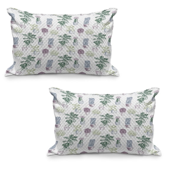 Cactus Quilted Pillowcover Set of 2, Mexican Local Flora Succulents Indigenous Foliage in Flower Pots Domestic Flora Art, Standard Queen Size Pillow Cover Bedroom, 36" x 20", Multicolor, by Ambesonne