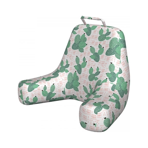 Cactus Reading Pillow, Prickly Pear Tropical Succulent Plants with Modern Design, Bedrest Cushion with Back Pocket and Washable Cover, 2 Sizes, by Ambesonne