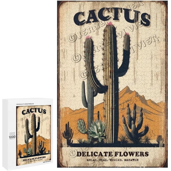 Cactus Relax Unwind Quote 500 Piece Jigsaw Puzzle for Adults Funny Kitchen Home Decor