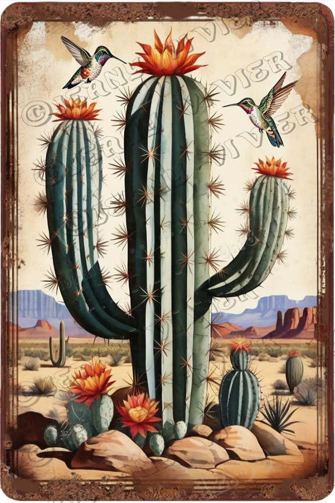 Rustic Cactus Sign Cactus Retro Aluminum Sign 12x8 in Metal Sign Cactus Farmhouse Wall ...