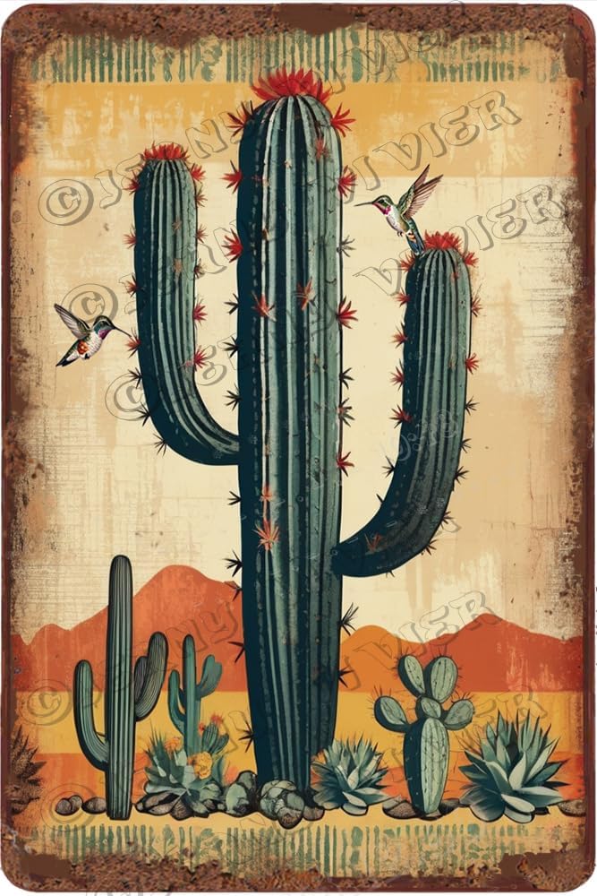 Rustic Cactus Sign Cactus Retro Aluminum Sign 12x8 in Metal Sign Cactus Wall Picture ...