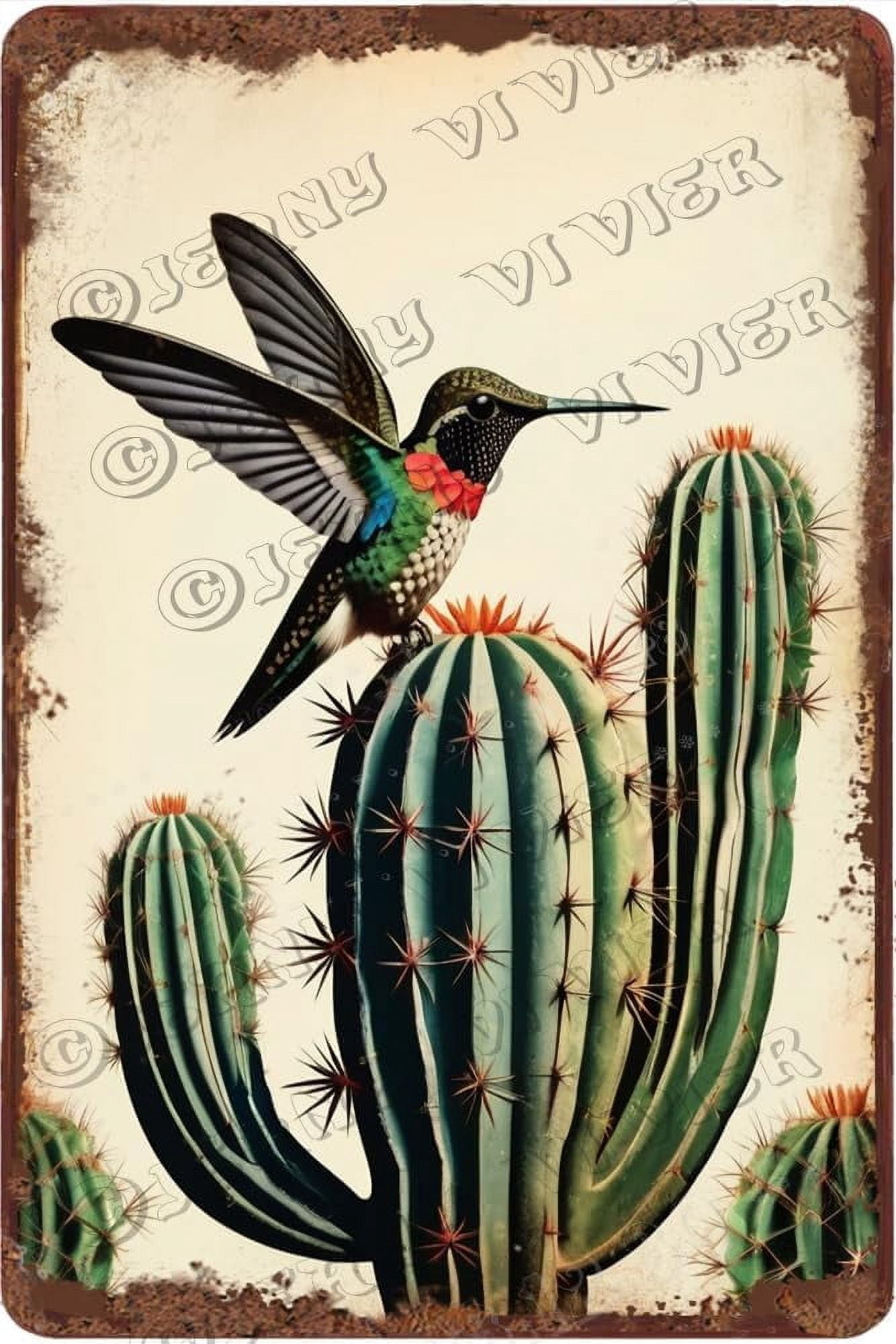 Rustic Cactus Sign Cactus Retro Aluminum Sign 12x8 in Metal Sign Cactus Wall Plaque Rustic ...