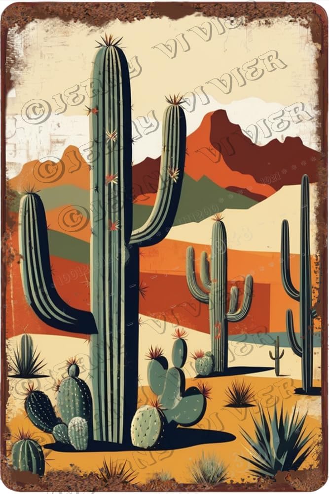 Rustic Cactus Sign Cactus Retro Aluminum Sign 12x8 in Metal Sign Cactus Wall Plate Rustic ...