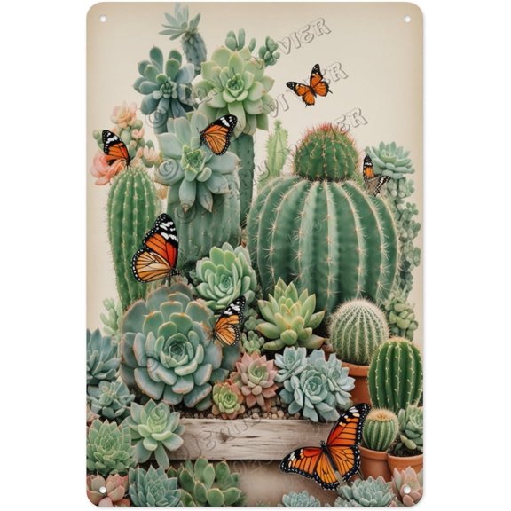 Cactus Retro Aluminum Sign, 8x12 Inches, Rustic Desert Wall Art for Home Decor, Perfect for Living Rooms and Outdoor Spaces