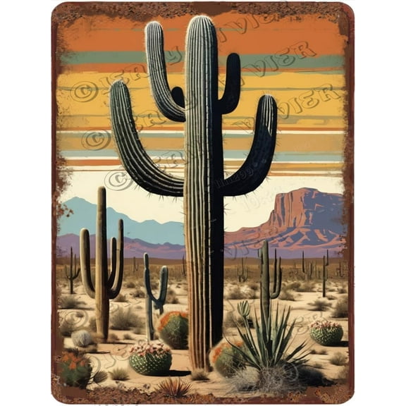 Cactus Retro Aluminum Sign Cactus Dcor for Mexicano Fiesta Theme Party Decorations,Desert Western Cowboy Theme Party Decor, Vintage Metal Sign for Home Decor 12x16 inches