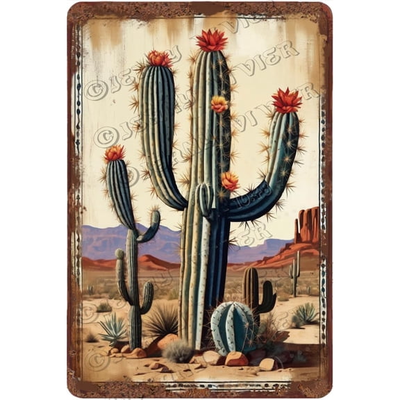 Cactus Retro Aluminum Sign Summer Cactus Decorations For Home Office, Cactus Decor, Succulent Decor, Summer Decor, Succulent Cactus Themed Classroom Decor 12x8 inches