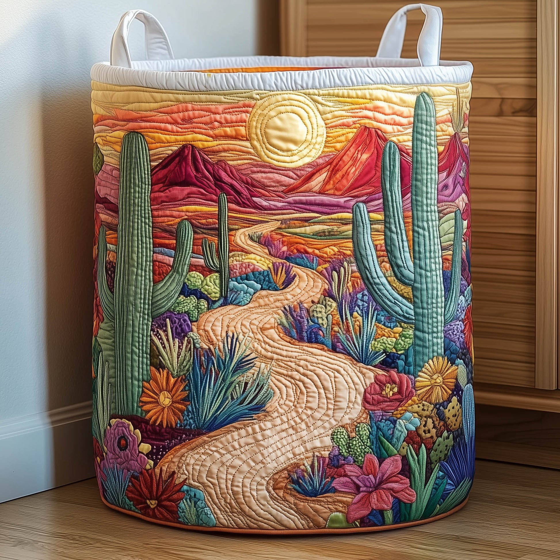 Cactus Road Quilted Laundry Basket, Storage Bin Laundry Basket Fabric, House Storage Hamper, Mother Day's Gift Ideas