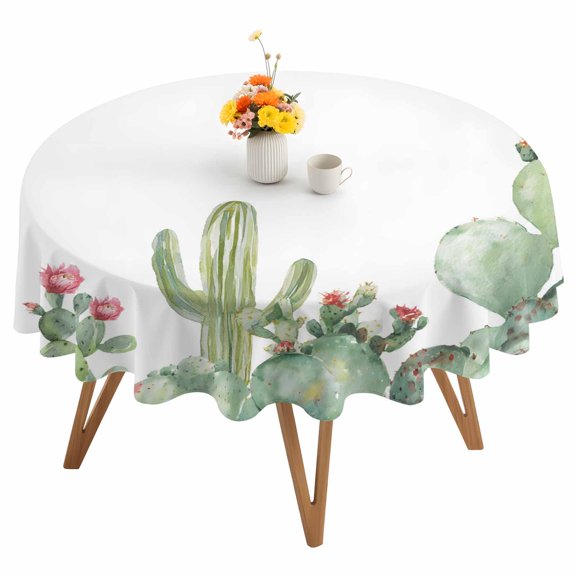 Cactus Round Tablecloth 54 inches Tropical Plants Watercolor Plant Waterproof Oil-Proof Table Cloth Round Table Cover for Holiday Party Picnic Dinner Decor Indoor and Outdoor Use