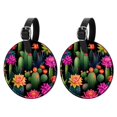 thumbnail image 1 of Cactus Set of 2pcs PU Leather Round Suitcase Tags with Privacy Cover and Name ID Tag - Ideal for Travel Luggage, Handbags, Backpacks, School Bags, 1 of 6