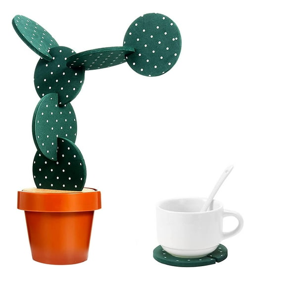 Cactus Shaped Coasters Cactus DIY Coasters Round Cup Coasters Table Decorations